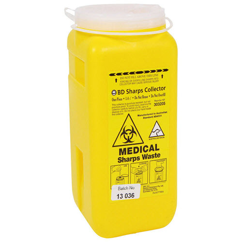 Sharps Container 1.4L Square with Flange and Seal