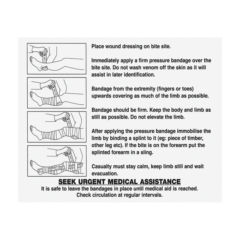 Snake Bite Instruction Card Alpha First Aid